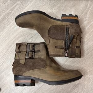 Sorel Boots Womens Size 6 Dark Brown Lolla Booties Leather Waterproof Fall Wear